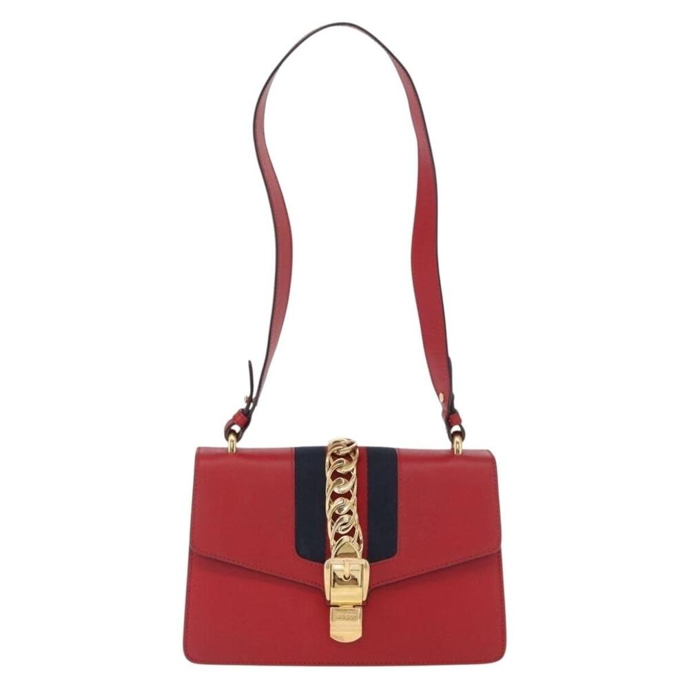 Gucci Leather Silvi Sherry Line Shoulder Bag Red